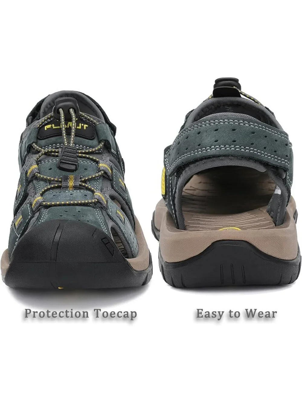 Men's Grey Closed Toe Leather Athletic Outdoor Hiking Sport Casual Sandal Shoes